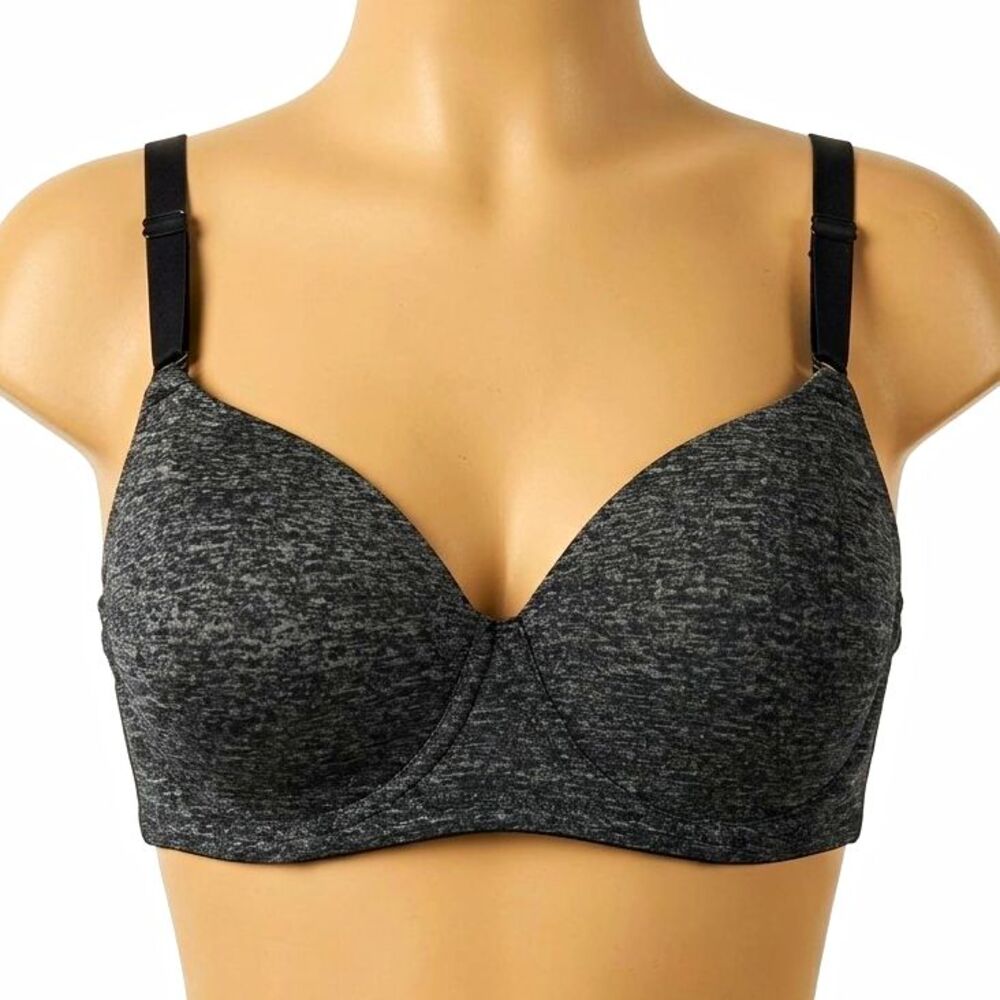 Soma Vanishing Back T-Shirt Bra 36DD Gray/Black Heathered Lace Padded wireless
